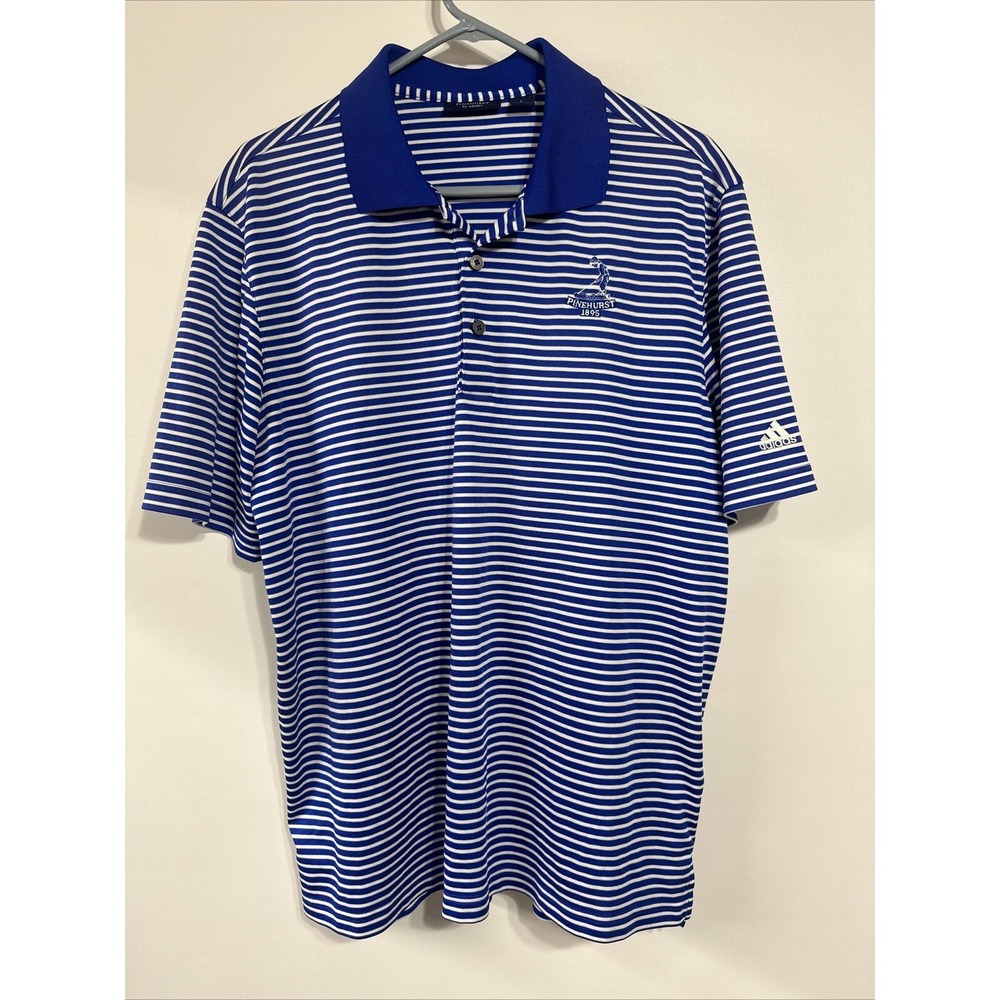 Pinehurst By Adidas Golf Polo Shirt Men's Size L‎ Blue White Striped Stretch